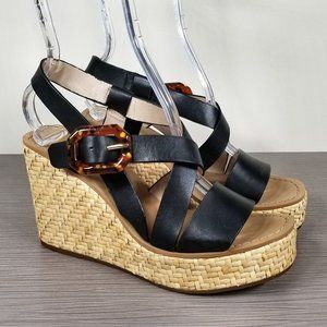Louise et Cie Palina Platform Wedge Sandal, Black Leather, Womens Size 5.5 & 8.5